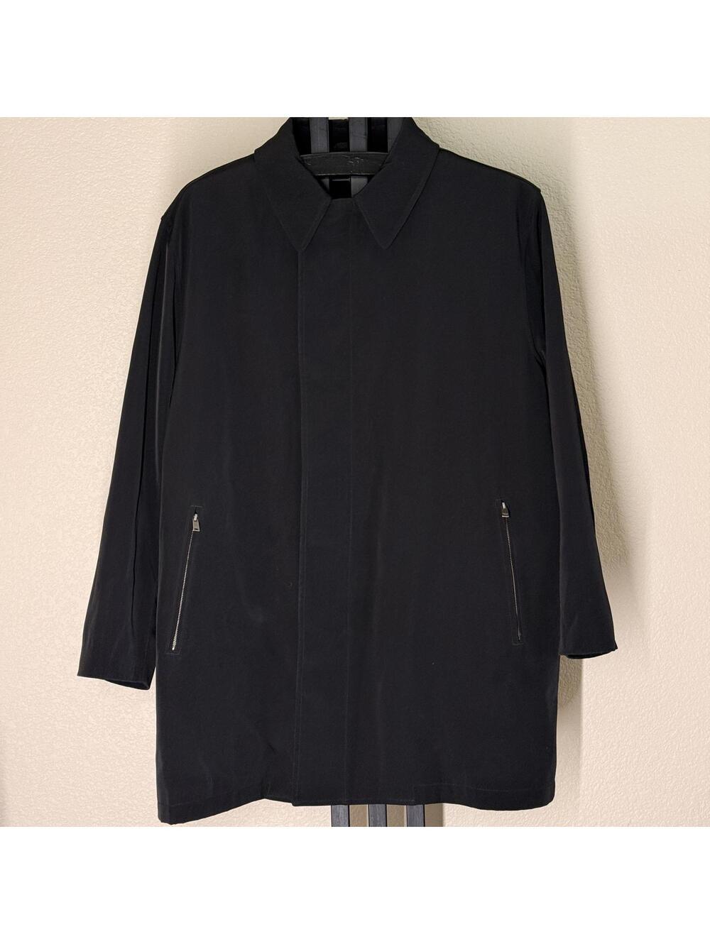 Calvin Klein Mens 44 Long Mac Coat Black Overcoat Zip Out Liner Trench Style
